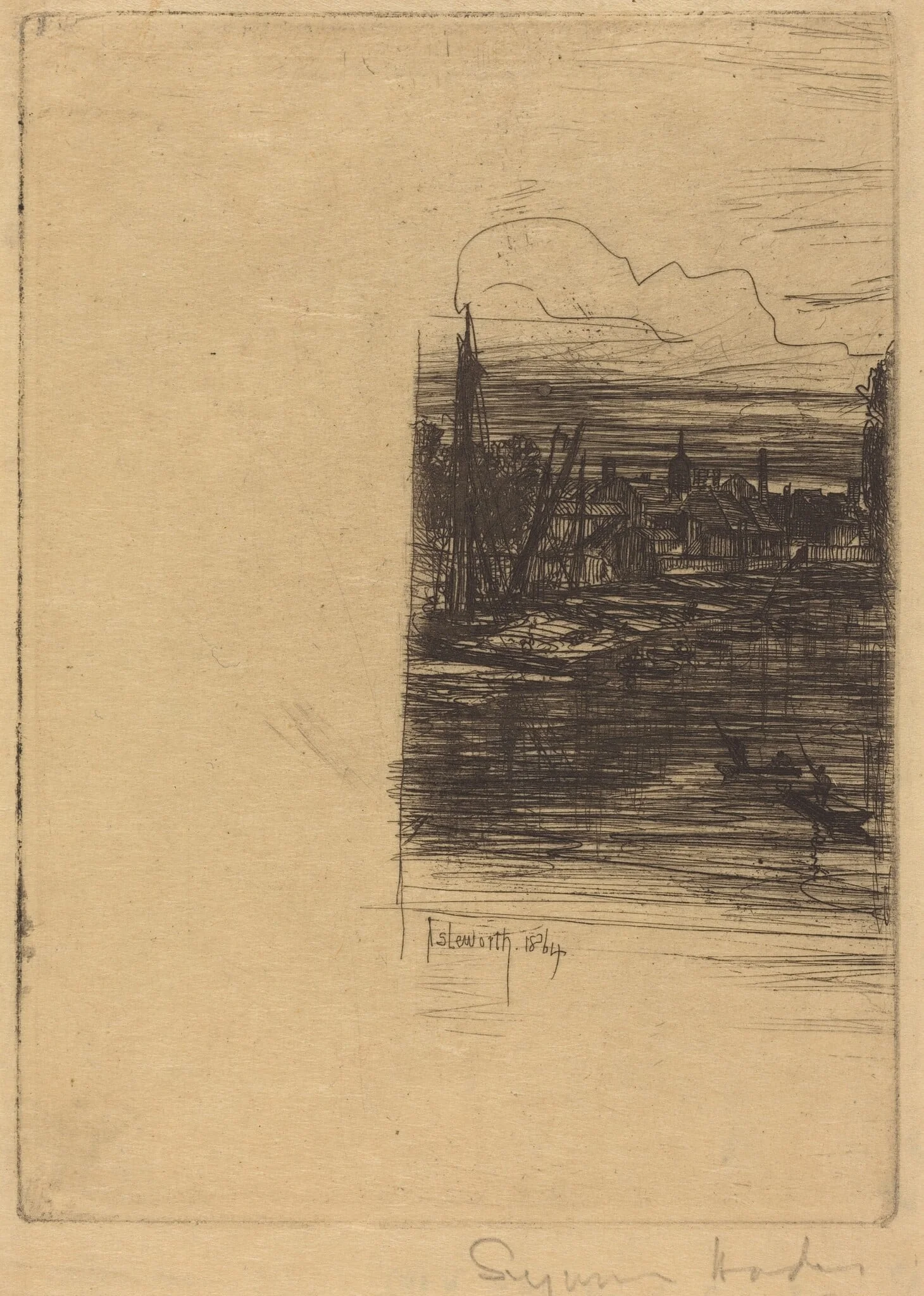 Isleworth, by Francis Seymour Haden, ink, 1864