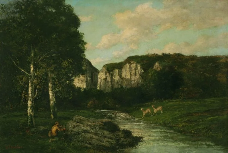 Landscape with a Hunter, by Gustave Courbet, oil, 1873