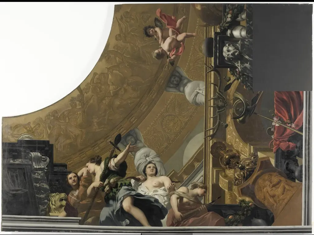 Onderdeel (rechtsonder) van een plafondschildering met als hoofdvoorstelling Diana en haar gezellinnen