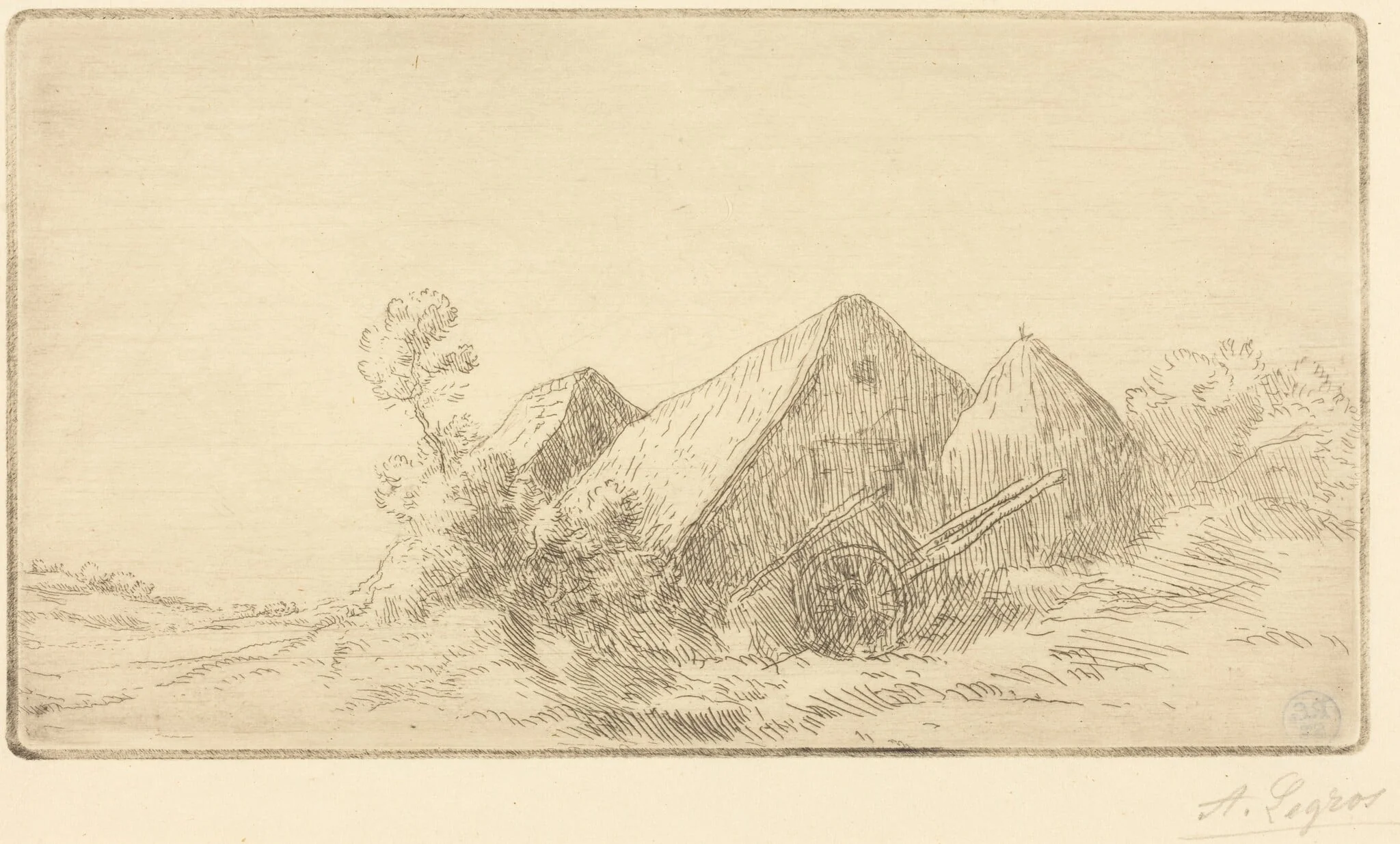 Cottage with a Cart (Chaumiere a la charette), by Alphonse Legros, ink, 1874
