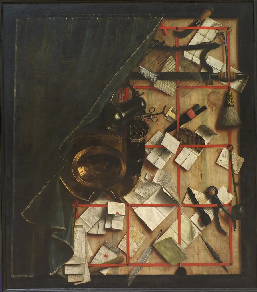 Trompe l'oeil. Letter Rack with a Barber-Surgeon's Instruments