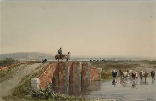 Landscape with Bridge, Figures and Cattle