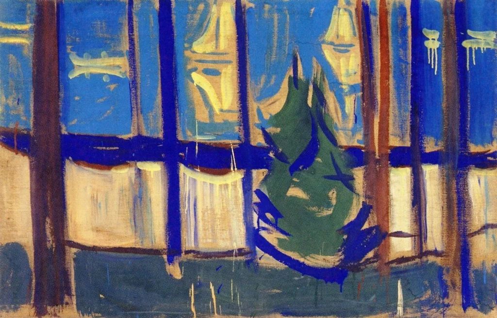 Beach Landscape with Trees and Boats, by Edvard Munch, oil, 1905