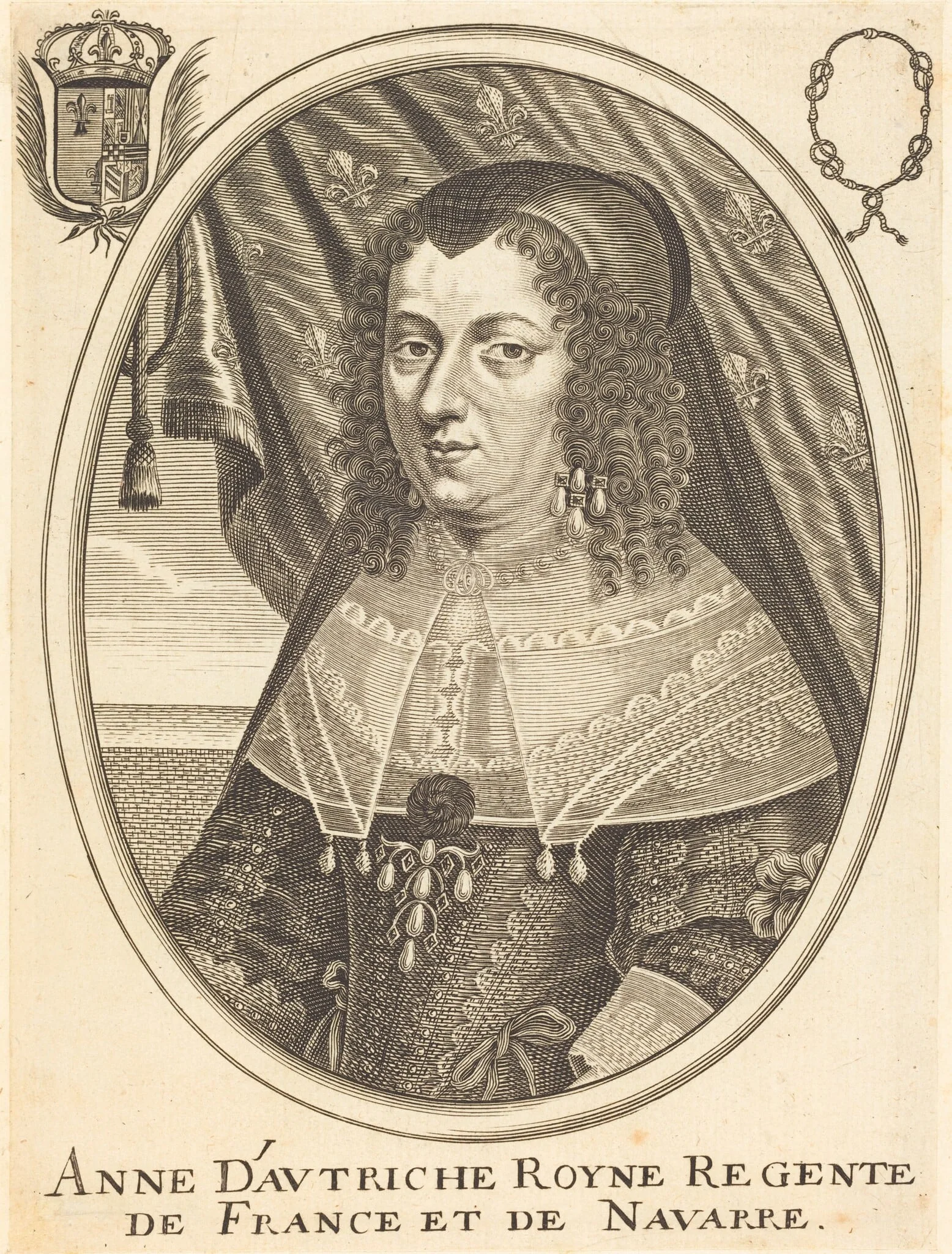 Anne of Austria, by Balthasar Moncornet, ink, 1634