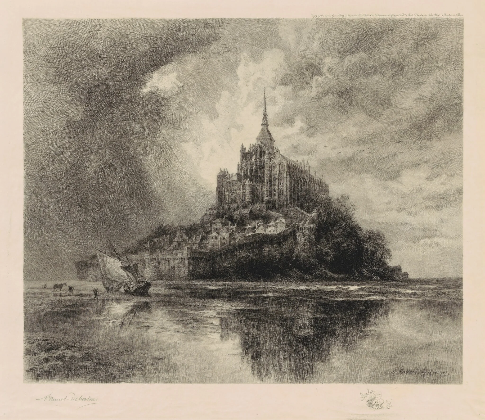Le Mont St. Michel, by Alfred-Louis Brounet Debaines, ink, 1911