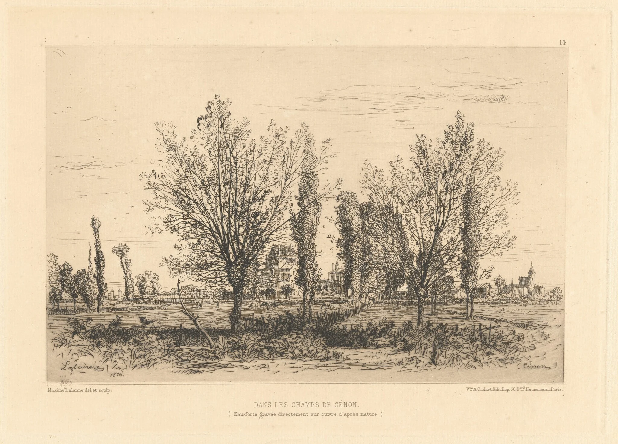 Dans les Champs de Cenon, by Maxime Lalanne, ink, 1856