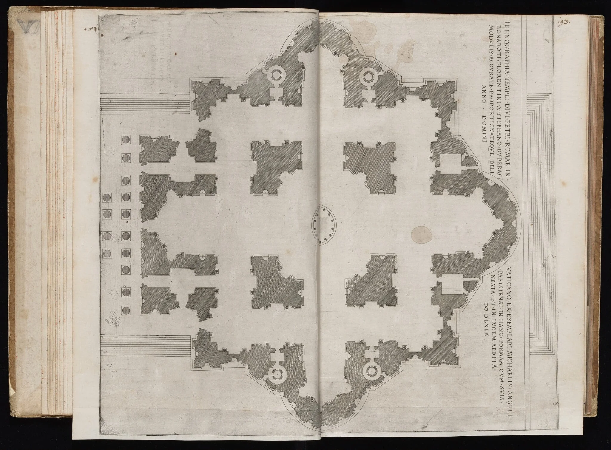 Ichnographia Templi Divi Petri [Plan of Saint Peter's Basilica in Rome], by Étienne Dupérac, ink, 1569