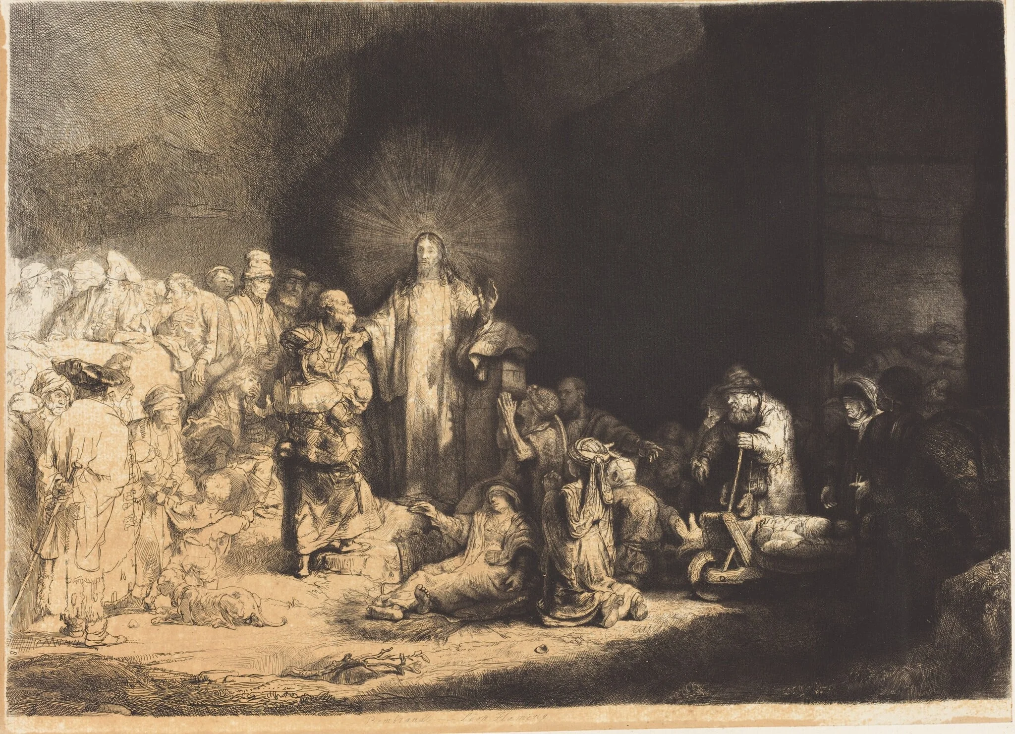 Christ Preaching (The Hundred Guilder Print), by Léopold Flameng, ink, 1873