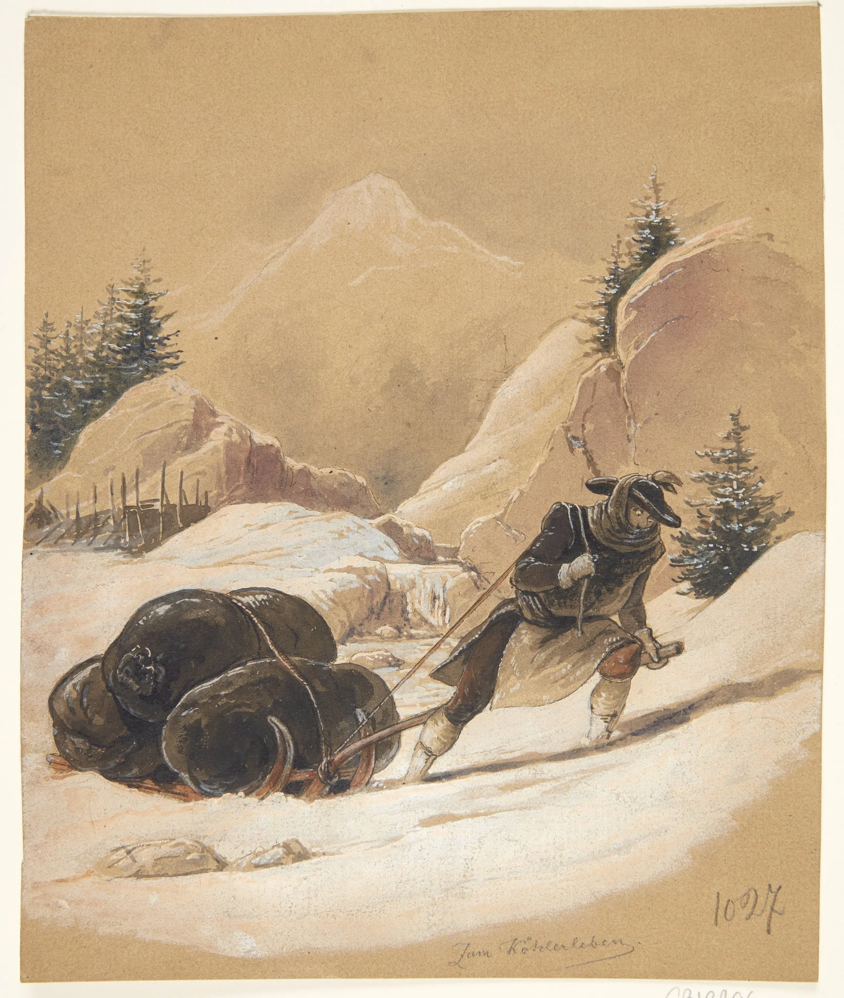 Mand med slæde, by Unknown, unspecified, 1809