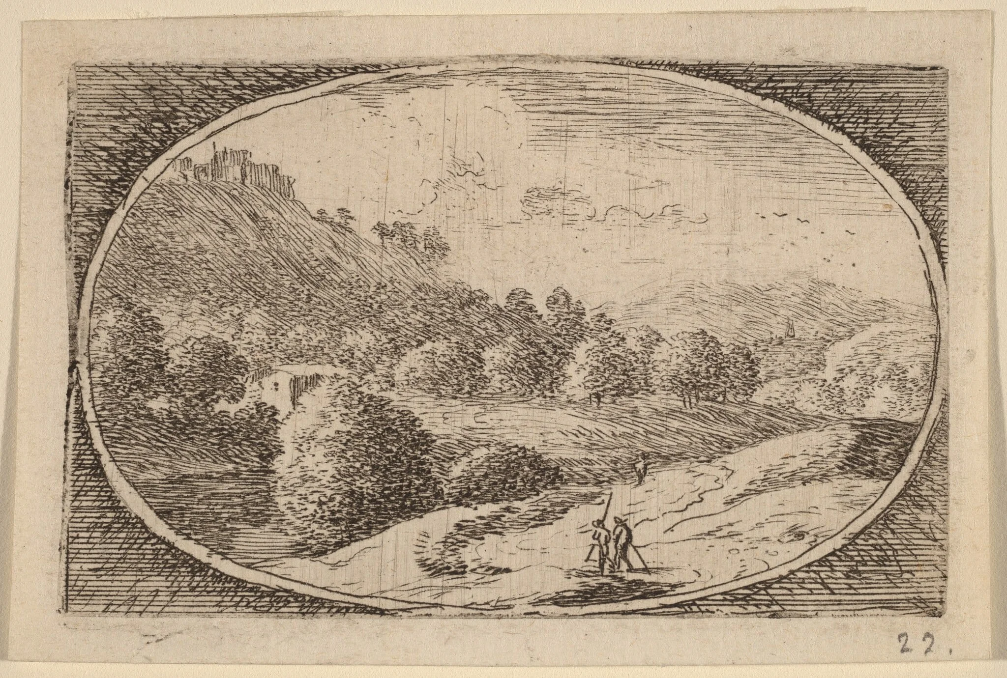 Two Men Carrying Staffs, by Herman van Swanevelt, ink, 1628