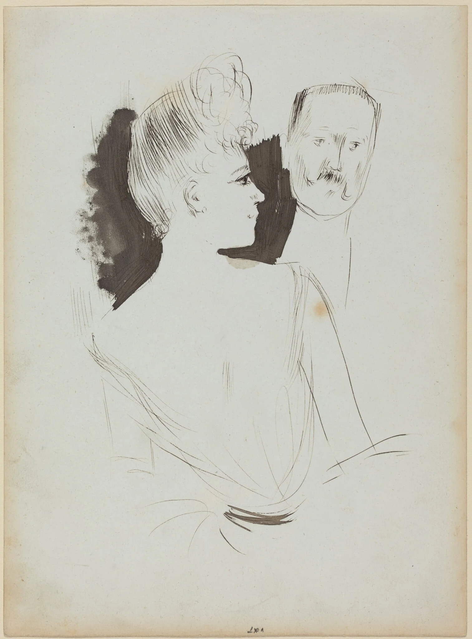 a) Lady and Gentleman in Evening Dress (recto); b) Sketch of Figure (verso), by Jean-Louis Forain, ink, 1892