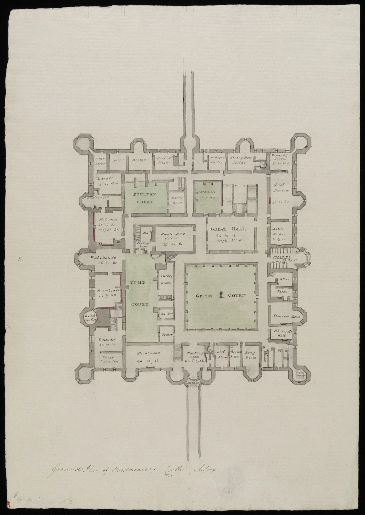 Ground plan, giving dimensions., by James Lambert senior, 1776