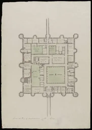 Ground plan, giving dimensions.