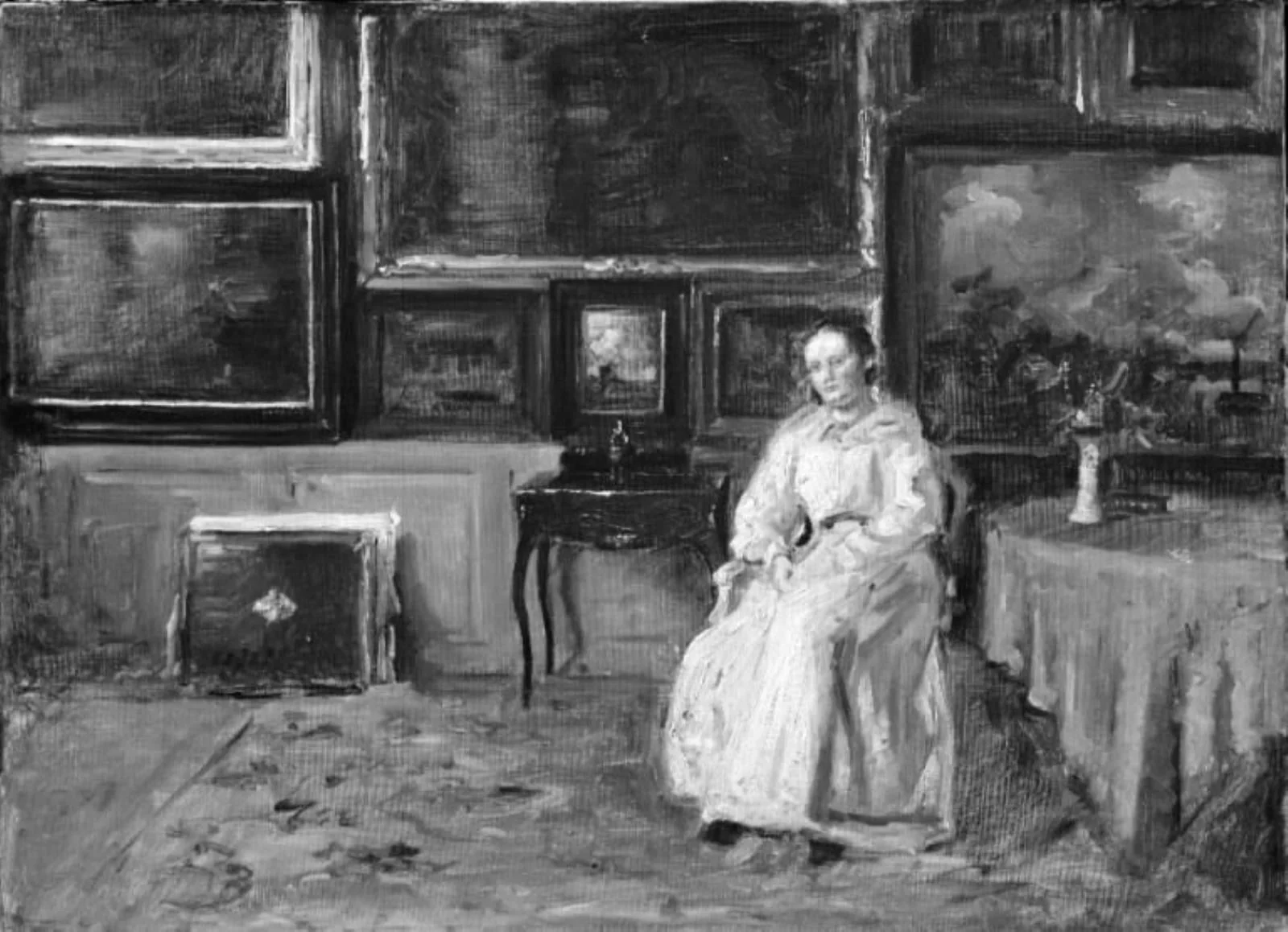 Interiør fra dagligstuen på St. Hans Torv med figur, by Unknown, 1900