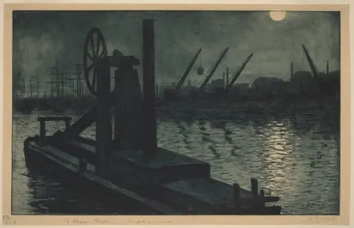 La Drague Dieppe (A Dredger in Dieppe Harbor by Moonlight)