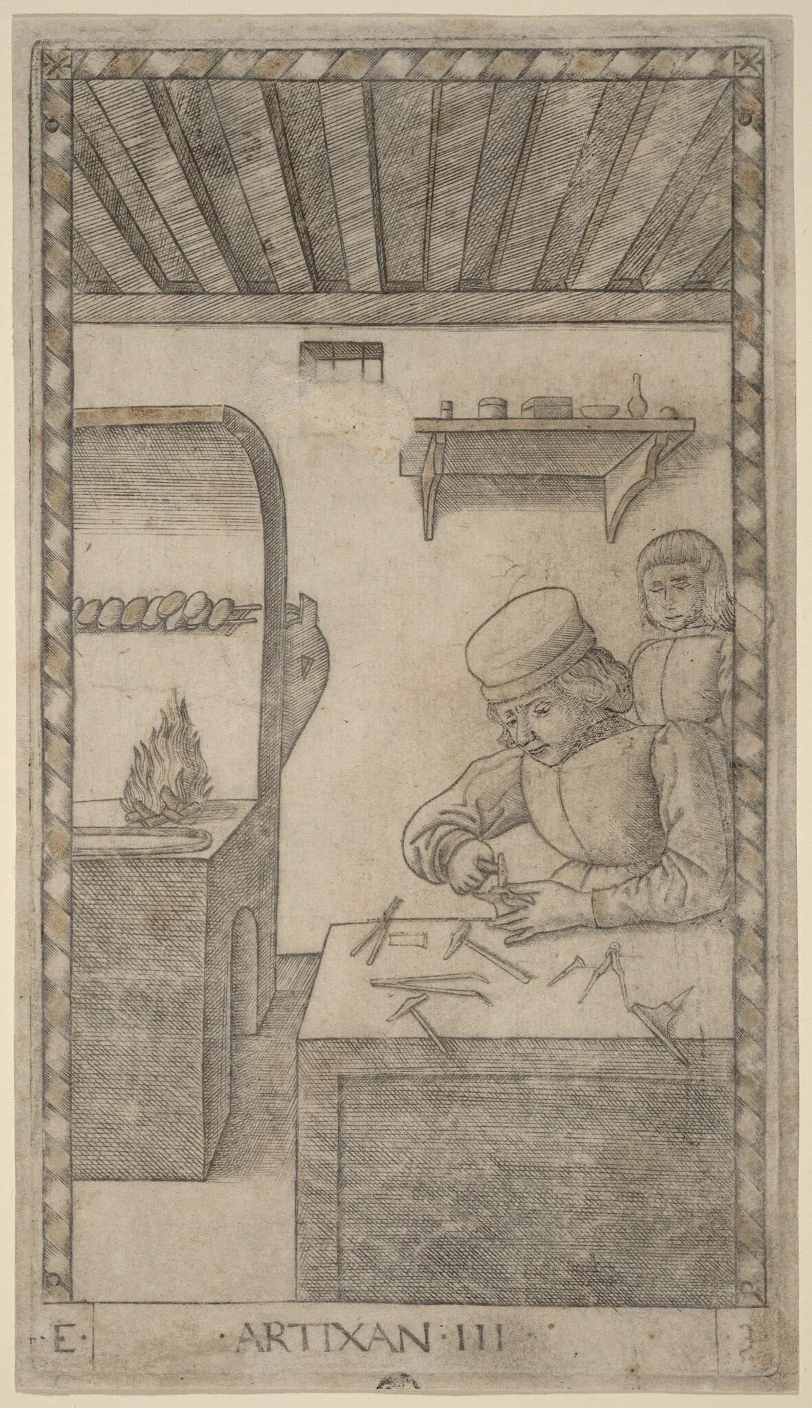 Artixan (Artisan), by Master of the E-Series Tarocchi, ink, 1465