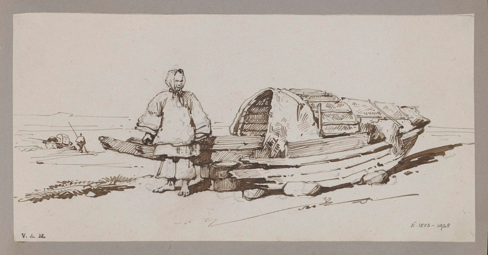 Broken Tanka boat on the shore, by George Chinnery, 19