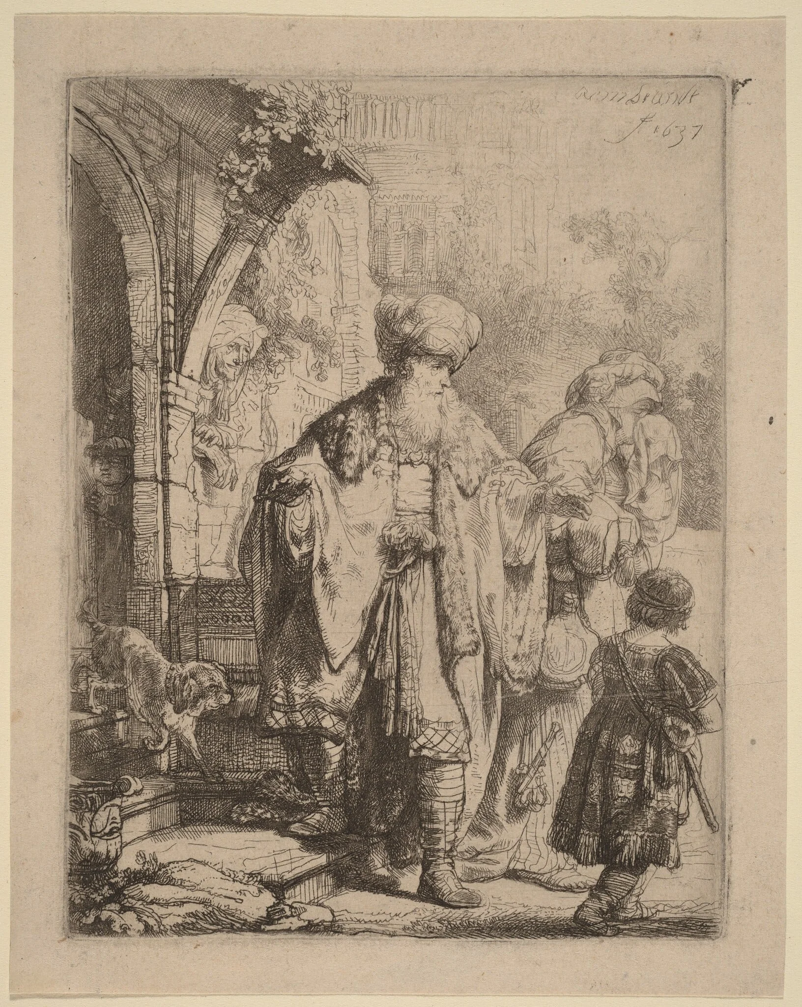 Abraham Casting Out Hagar and Ishmael, by Rembrandt, ink, 1637