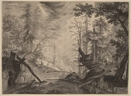 Three Hunters and Two Dogs near a Pool