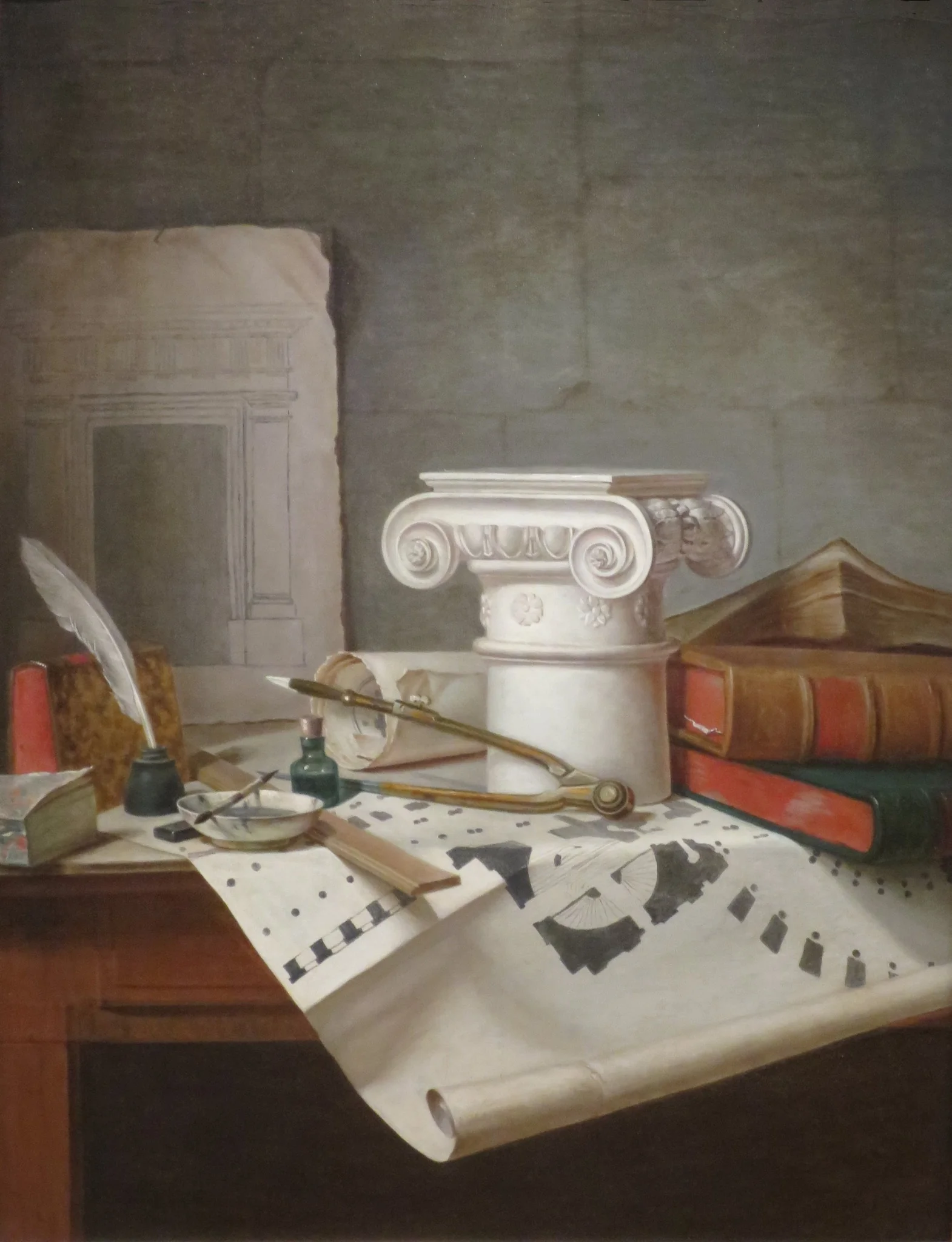 An Architect's Table, by Thomas Germain Joseph Duvivier, oil, 1772