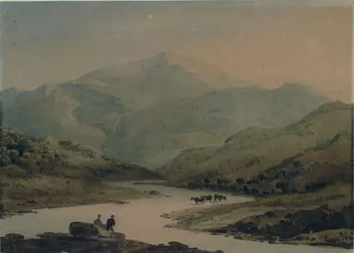 River scene: cattle in shallows