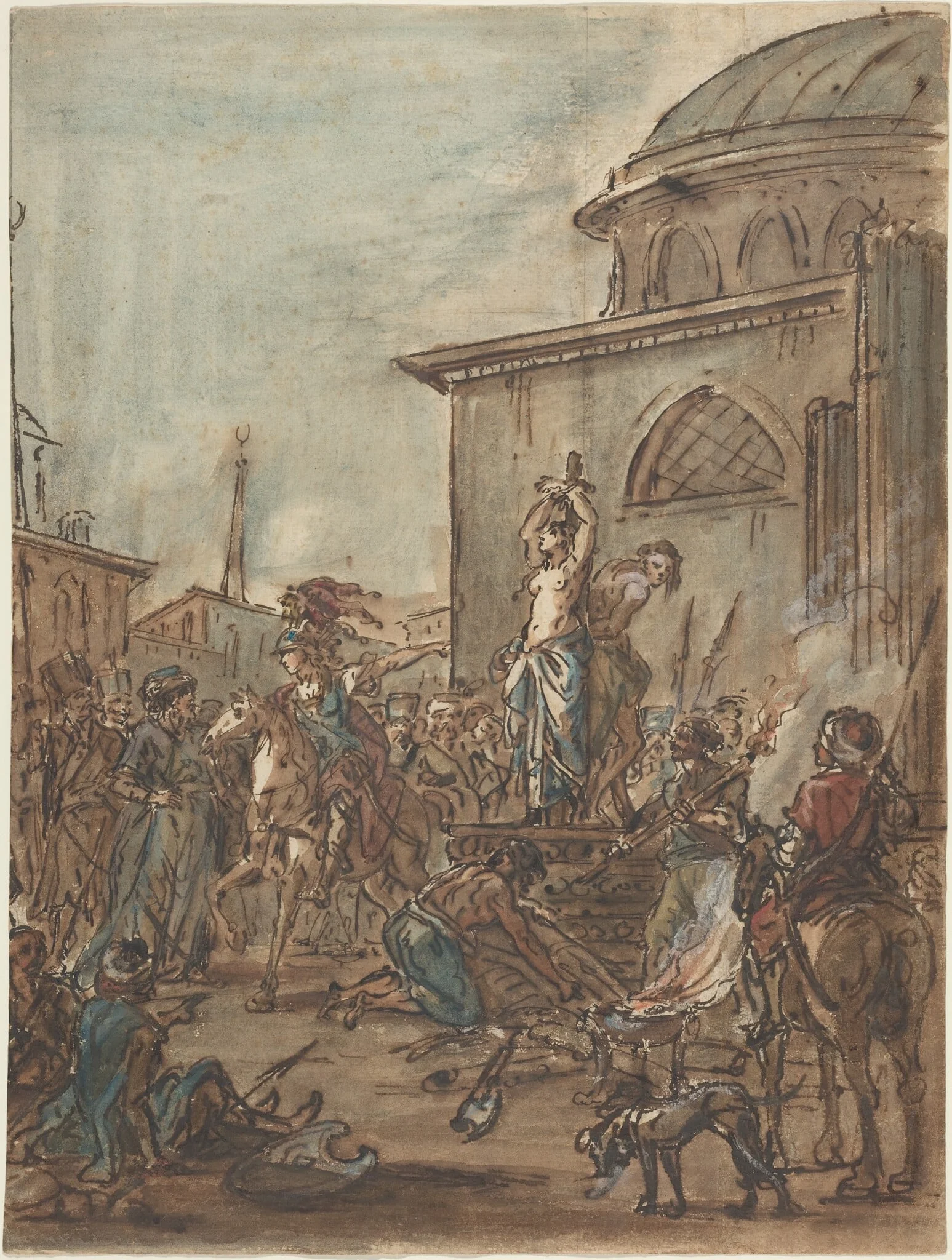 Olindo and Sophronia Saved by Clorinda, by Jean-Pierre Norblin, ink, 1788