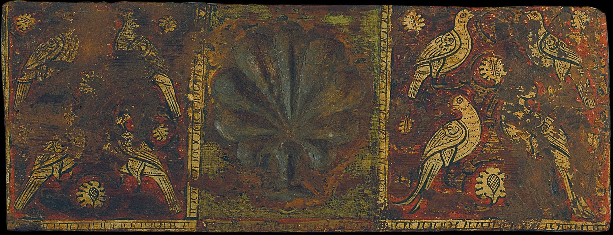 Coffered ceiling panel with palm leaf and birds