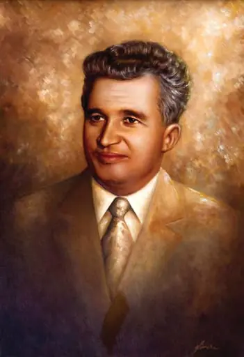 Tablou ulei pe pânză, portret Nicolae Ceaușescu semnat Gheorghe Pîrvu si datat în partea dreaptă jos. Comandat de Comitetul Municipal de Partid Călărași (1982).