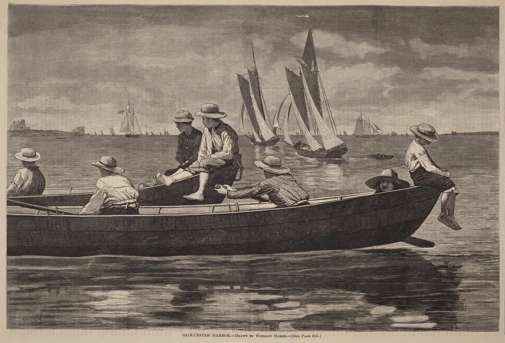 Gloucester Harbor, by American 19th Century, ink, 1873
