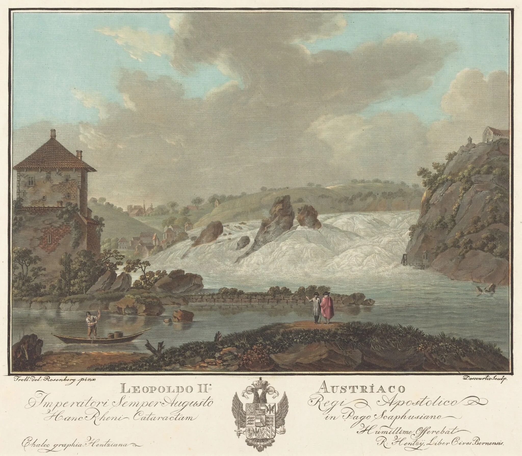 Falls of Schaffhausen, by Charles-Melchior Descourtis, ink, 1784