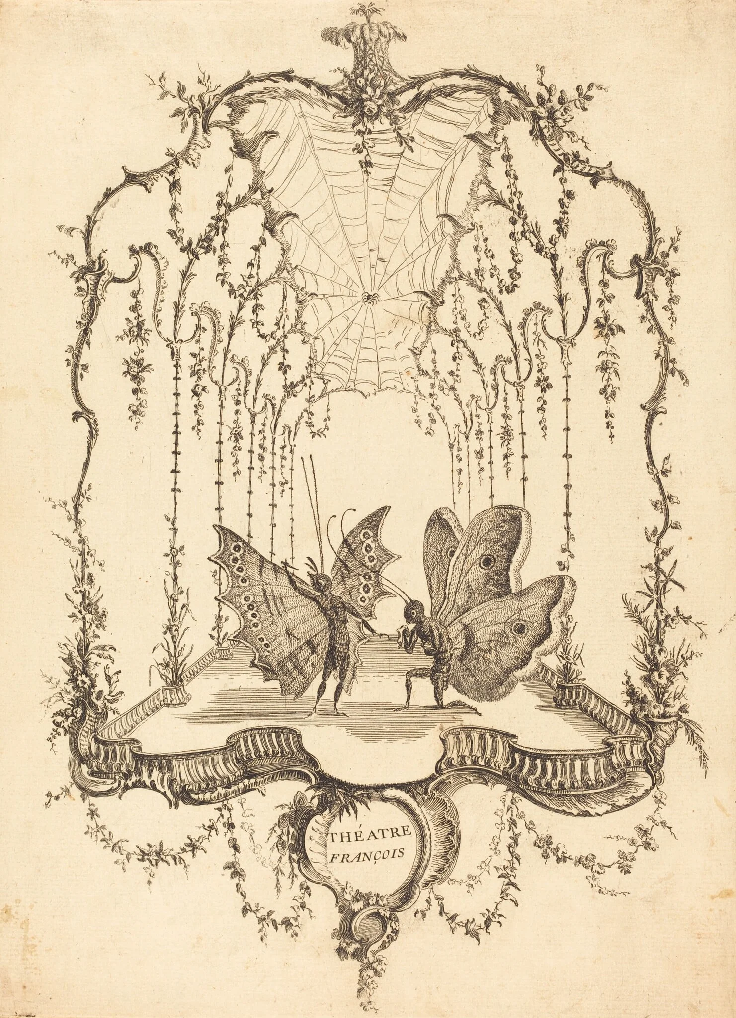 Théâtre Français (French Theater), by Charles Germain de Saint-Aubin, ink, 1756