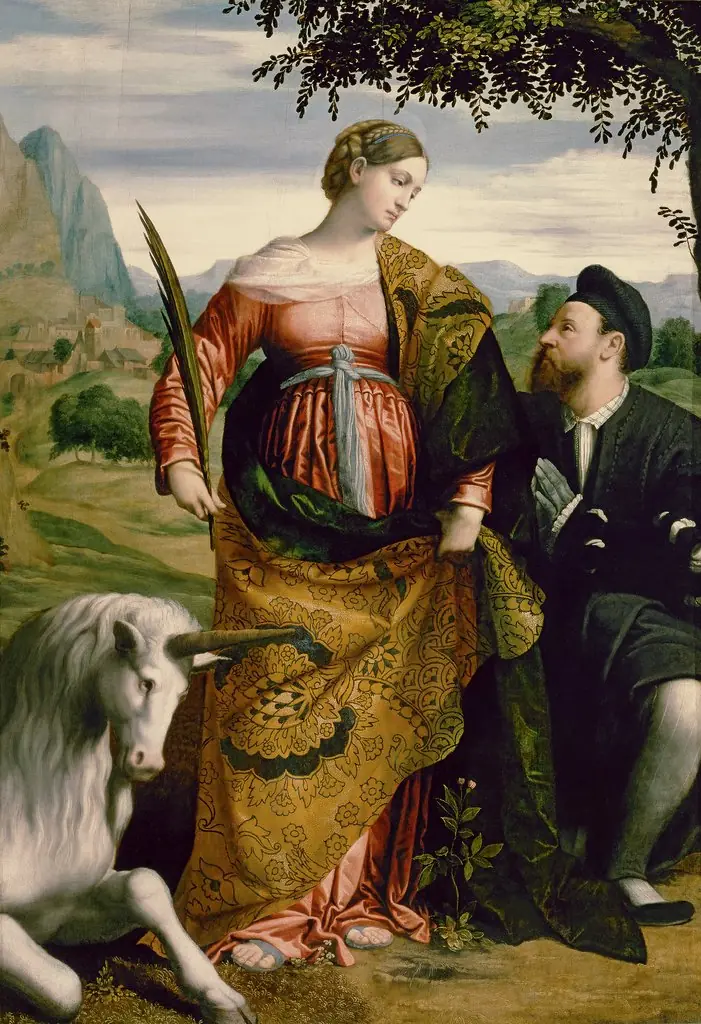 Saint Justina with the Unicorn, Venerated by a Patron