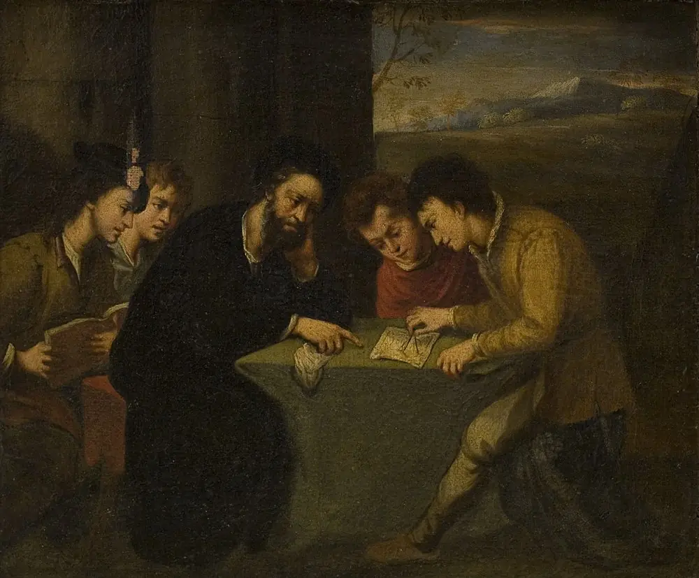School Teaching, a Teacher with Four Pupils