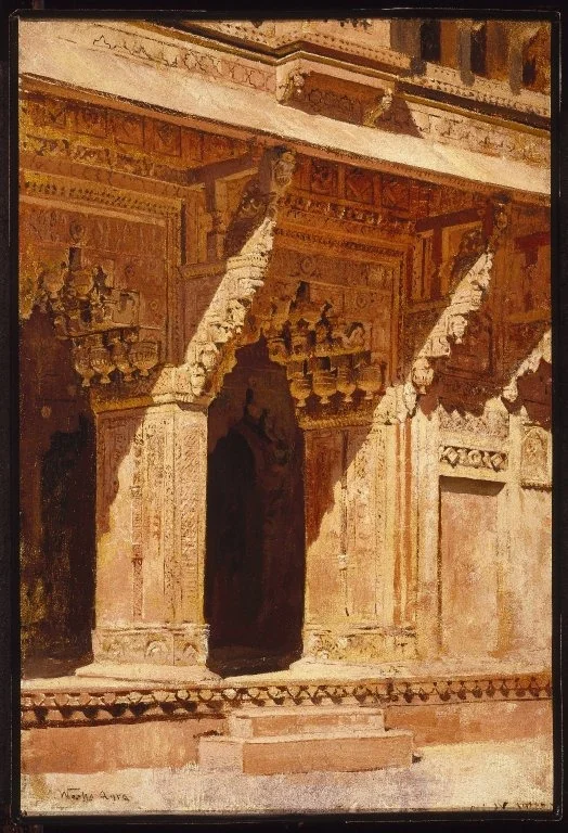 Curiously Wrought Red Sandstone Arches, Fort Agra, India, by Edwin Lord Weeks, oil, 1896