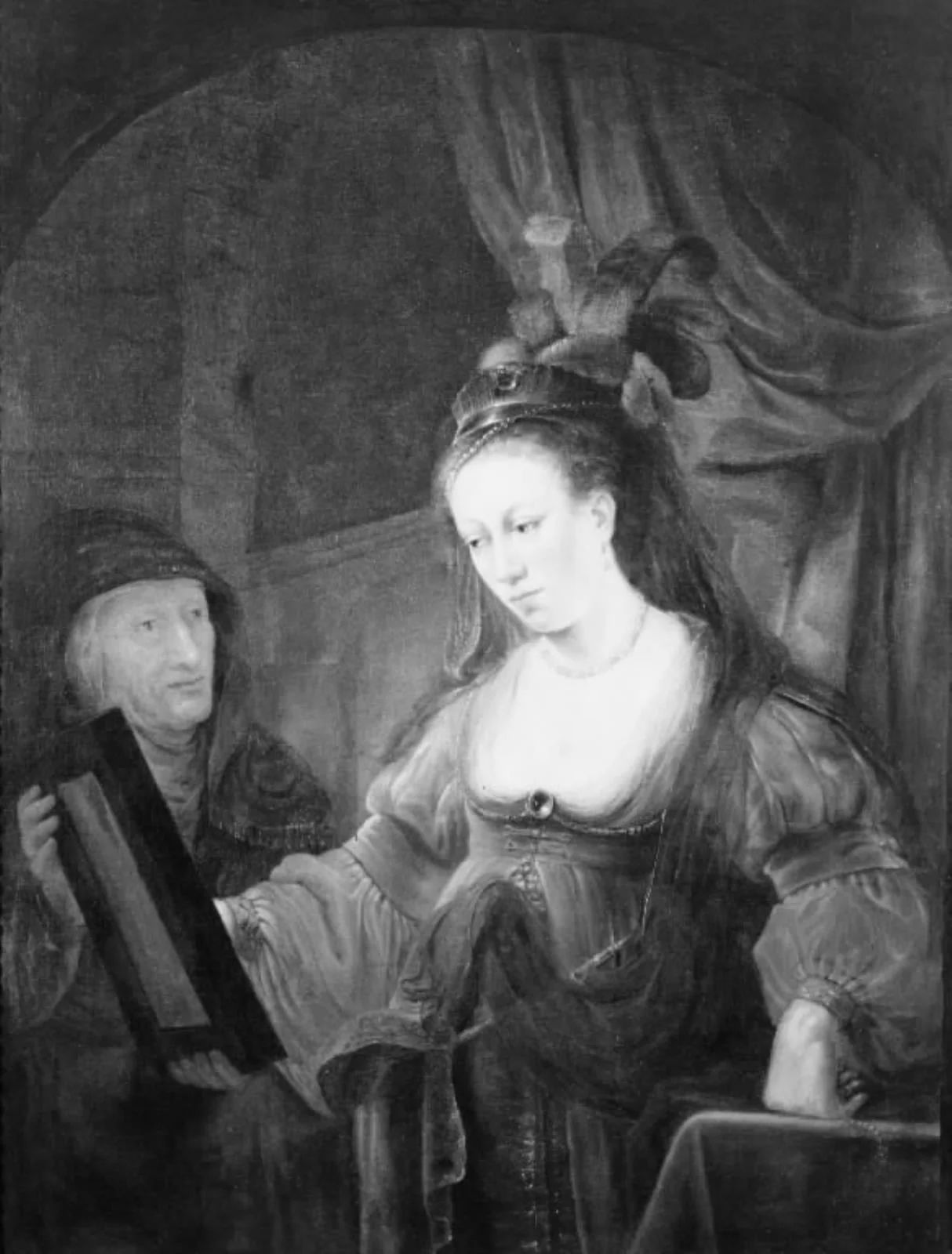 A Lady Looking at Herself in a Mirror, by Unknown, 1650