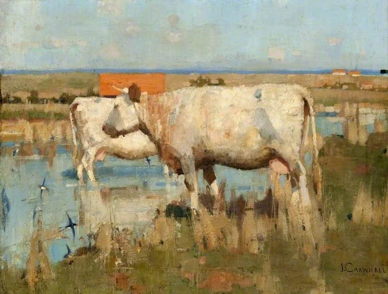 Landscape with Cattle, by Joseph Crawhall, oil, 1892