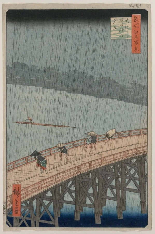 Sudden Shower over Shin-Ōhashi Bridge and Atake, from the series One Hundred Famous Views of Edo, by Utagawa Hiroshige, 1857