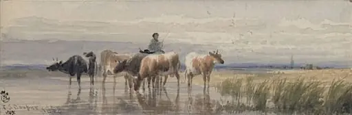 River Scene, with Cattle