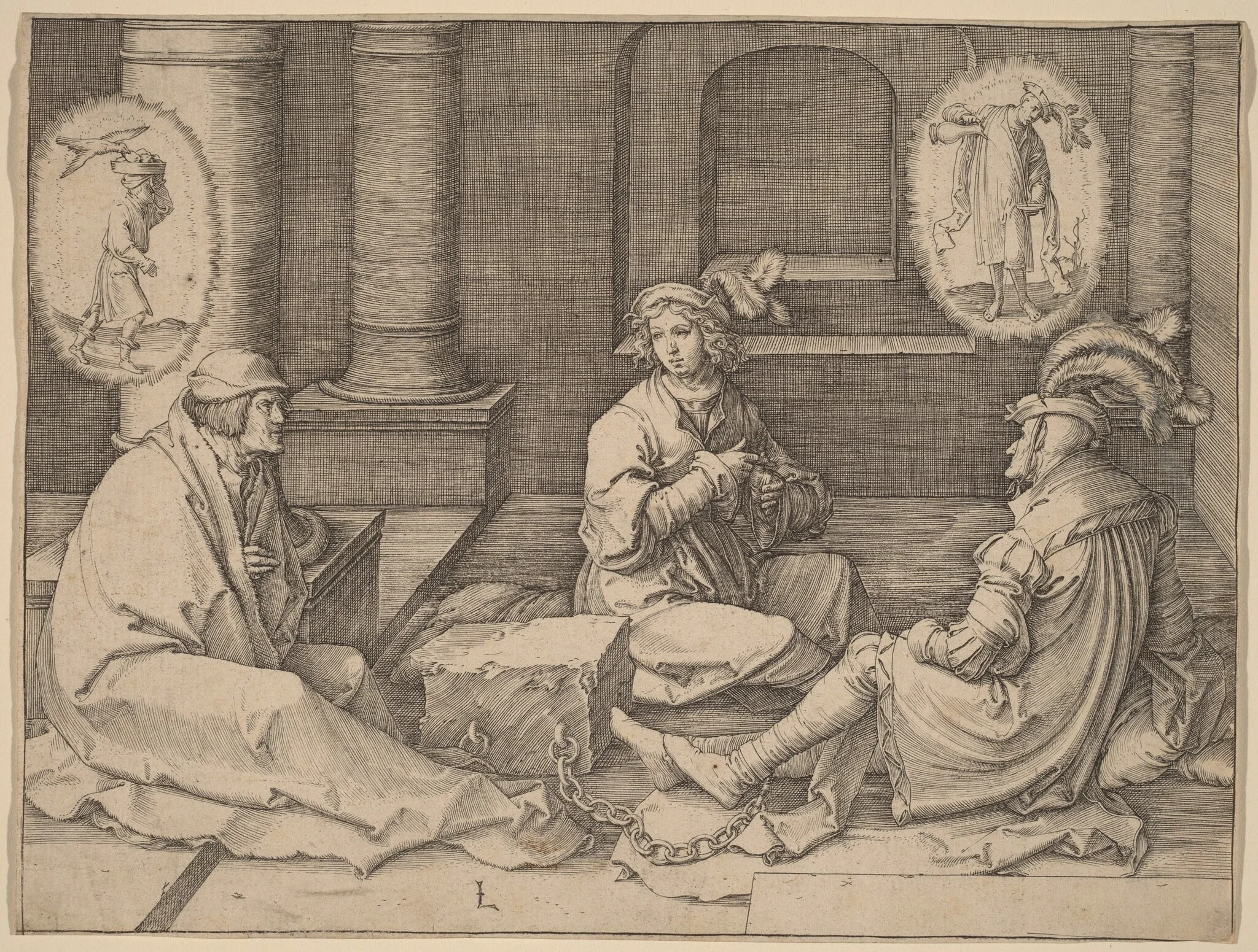 Joseph Interprets the Dreams in Prison, by Lucas van Leyden, ink, 1512
