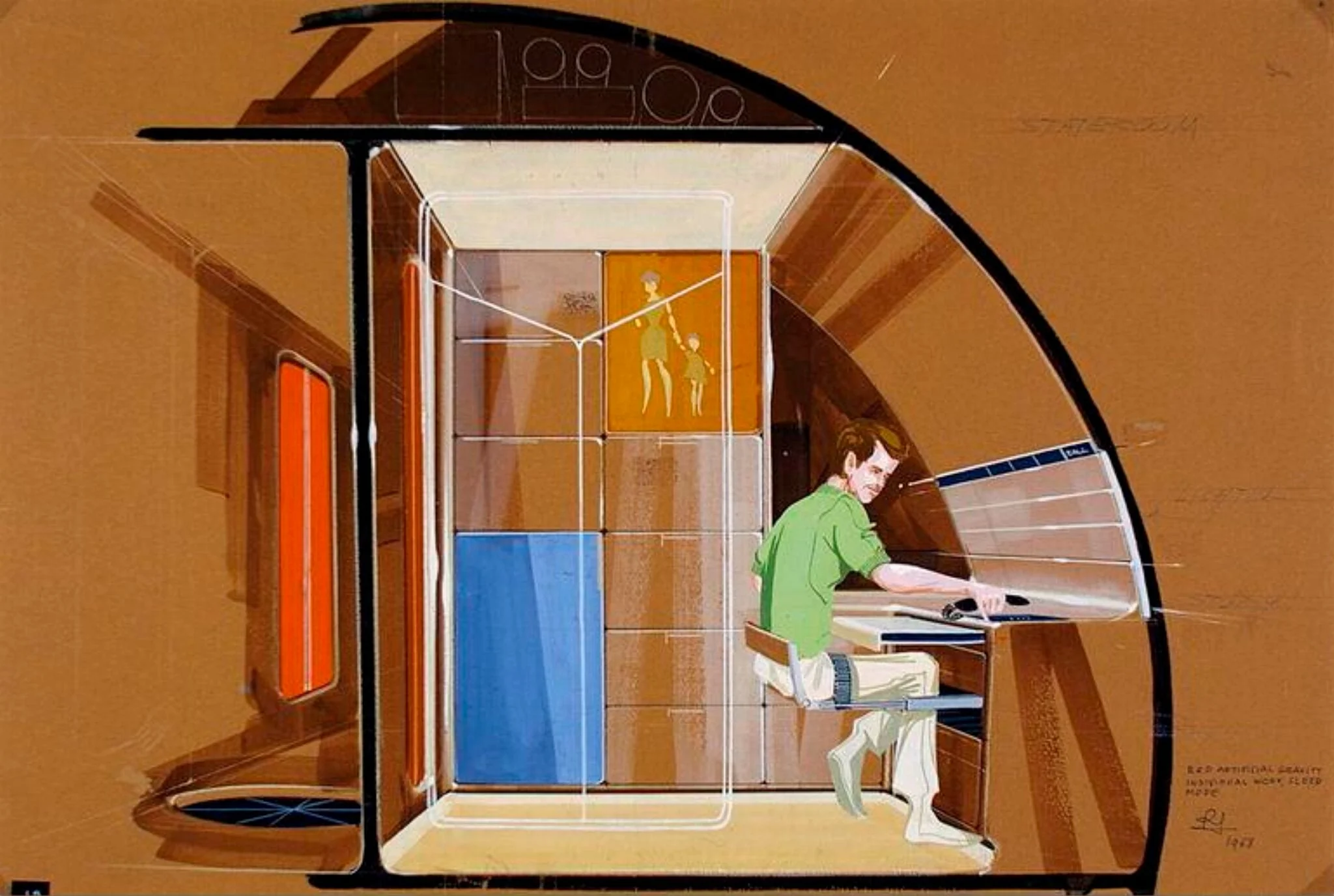 Stateroom with Individual Work and Sleep Mode, by Raymond Fernand Loewy, 1968