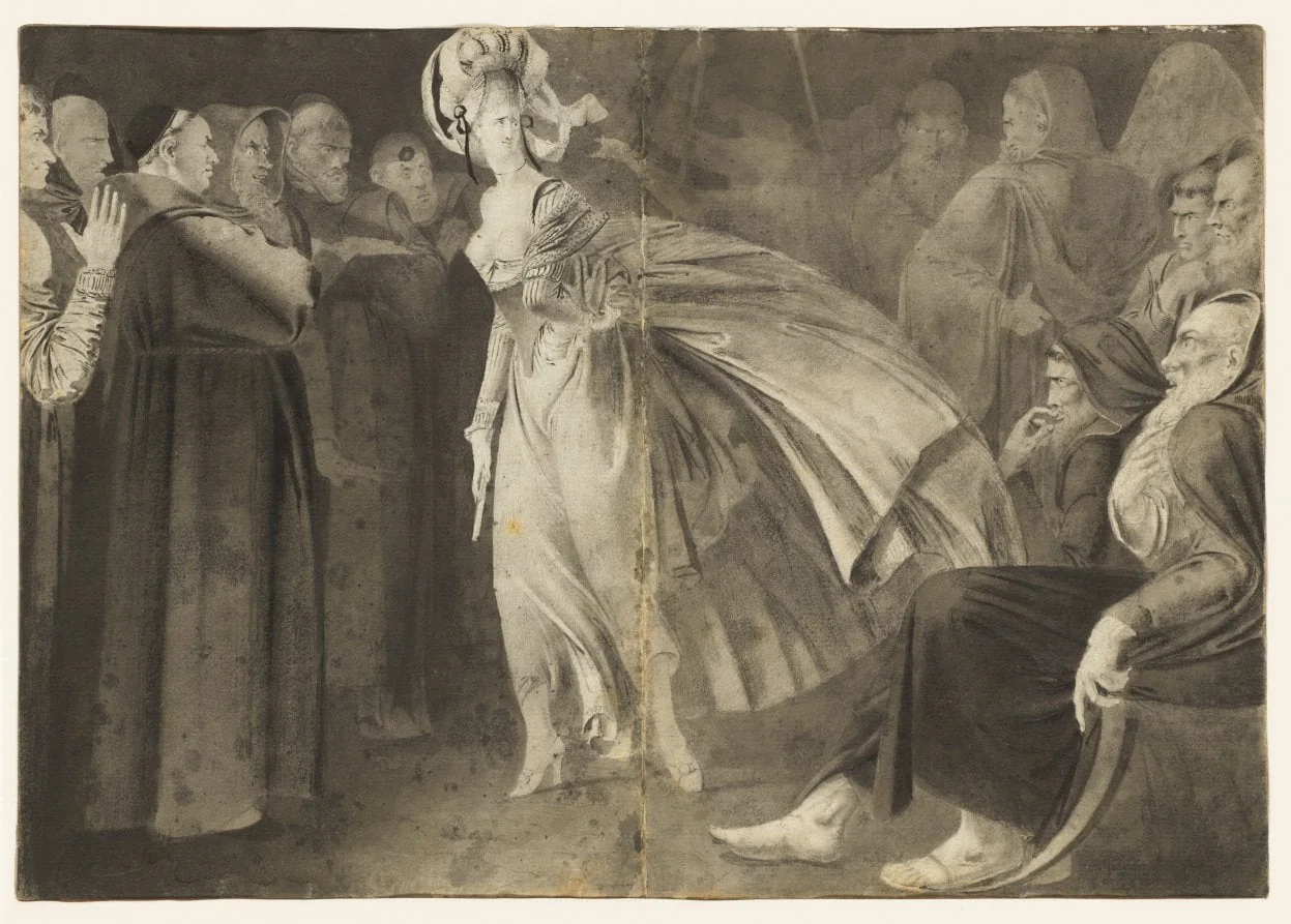 Woman Standing among the Friars (recto), by John Brown, 1772