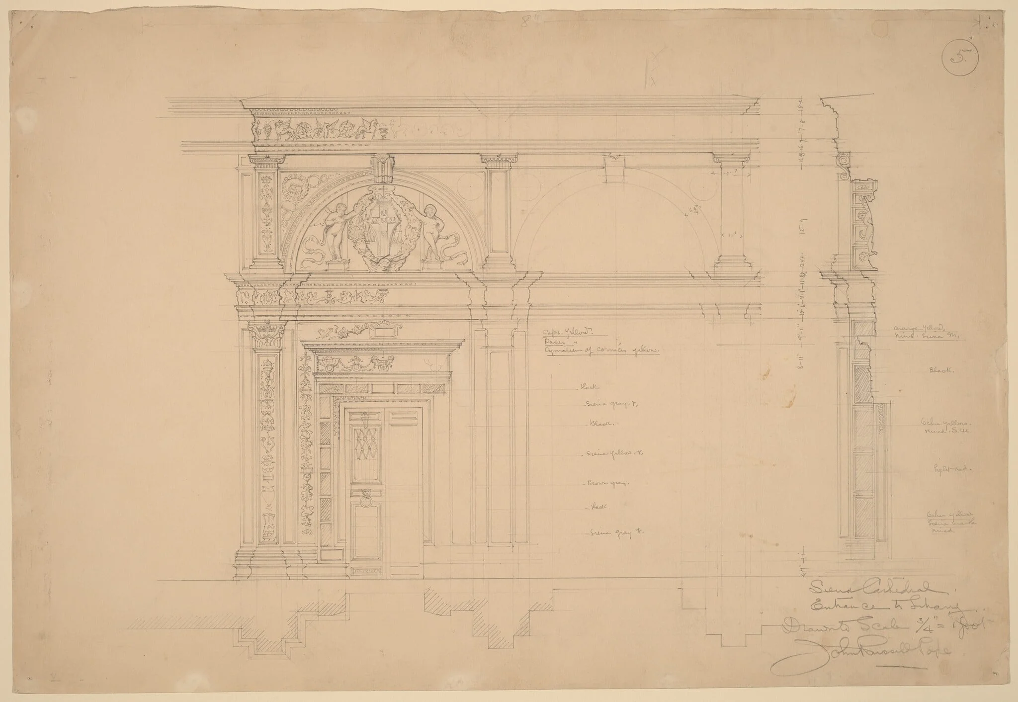 Siena Cathedral, Entrance to Library, by John Russell Pope, graphite, 1896
