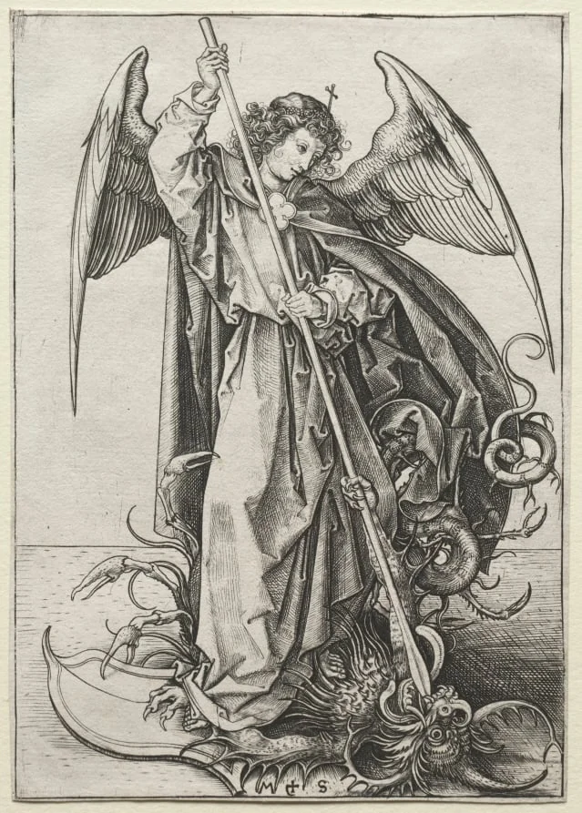 The Archangel Michael Piercing the Dragon, by Martin Schongauer, 1475