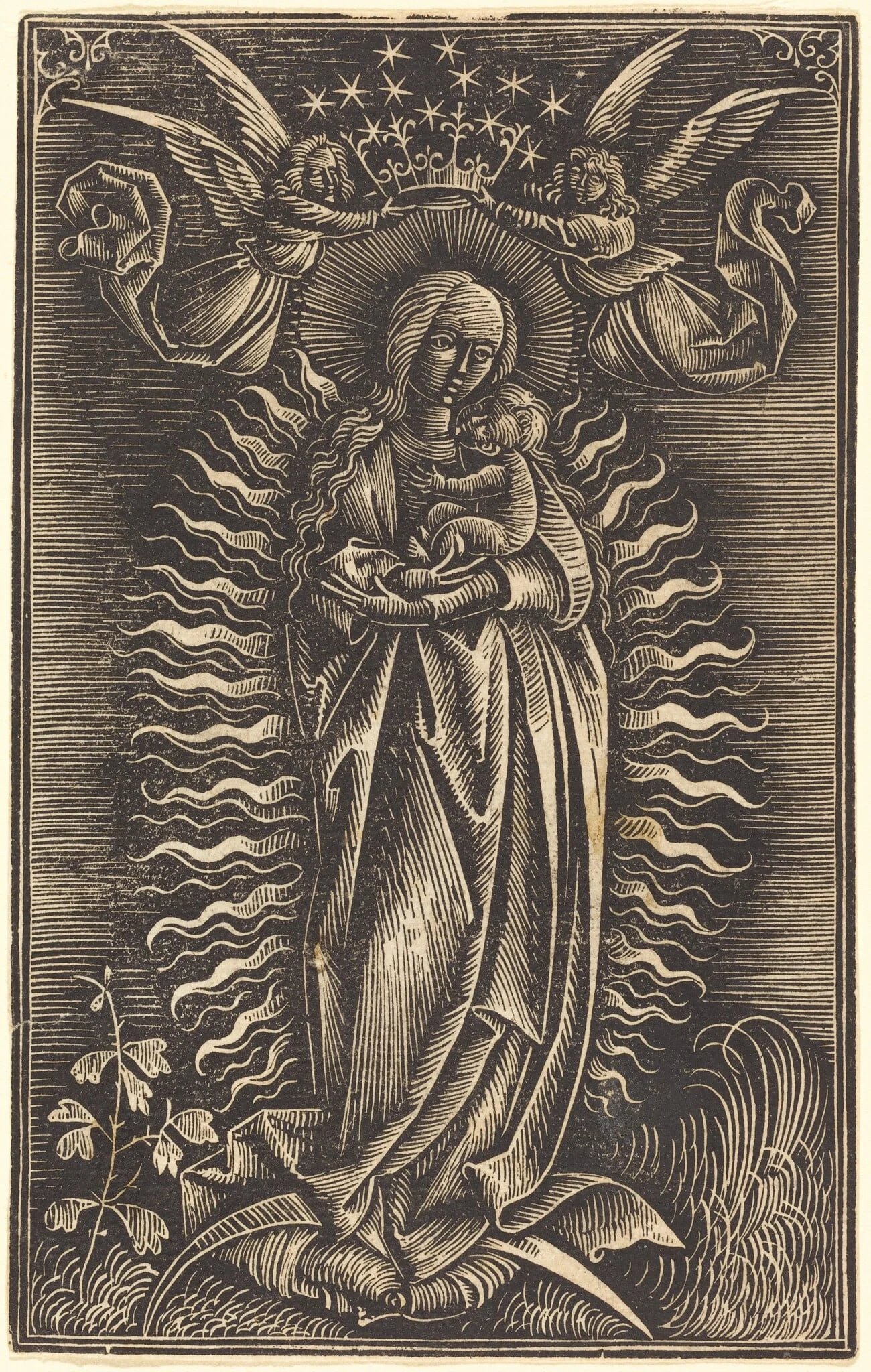 The Virgin Crowned by Two Angels, by German 15th Century, ink, 1500