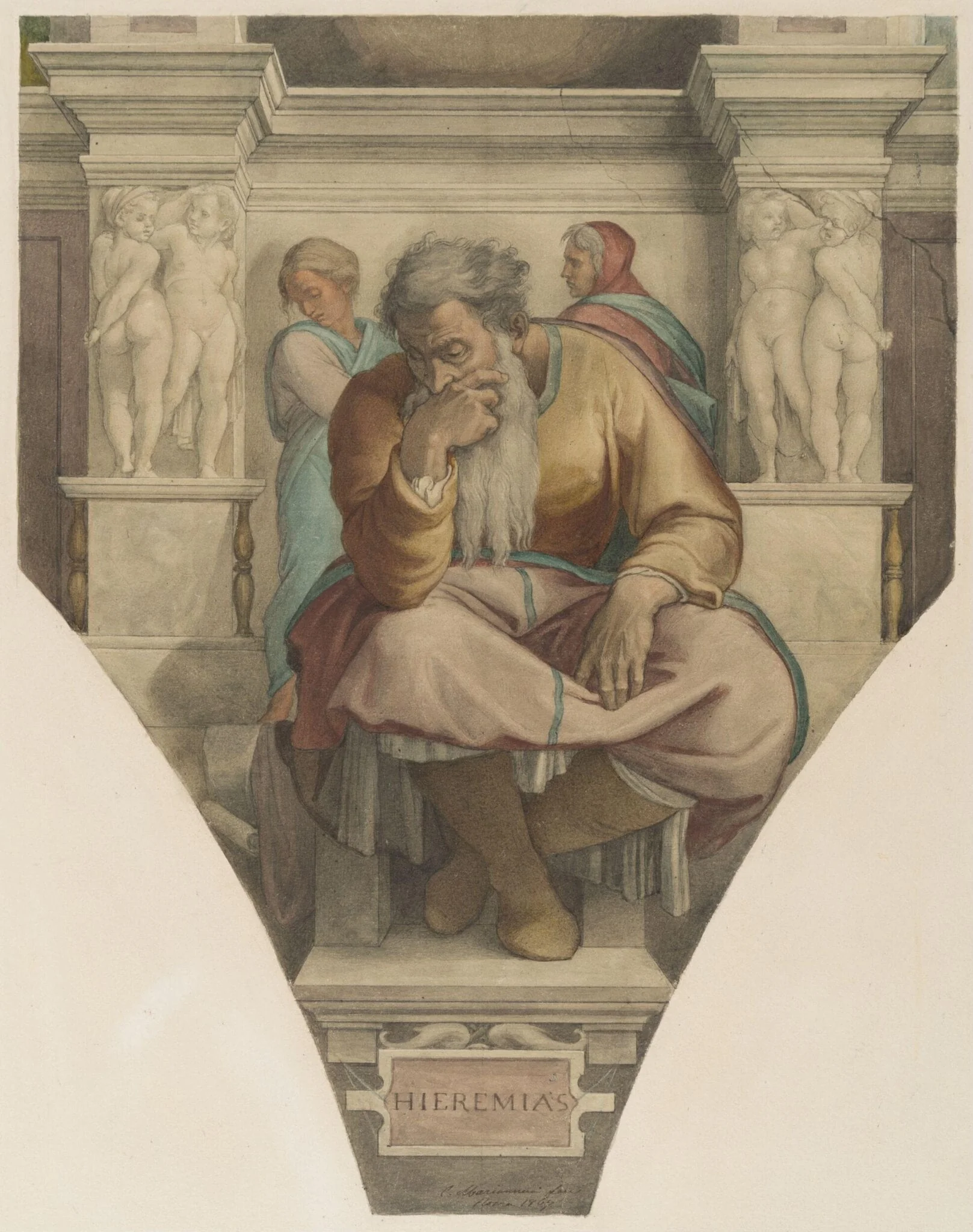 Copy after Michelangelo’s fresco of the ‘Prophet Jeremiah’ on the Sistine Chapel vault (Sistine Chapel, Rome, about 1512)