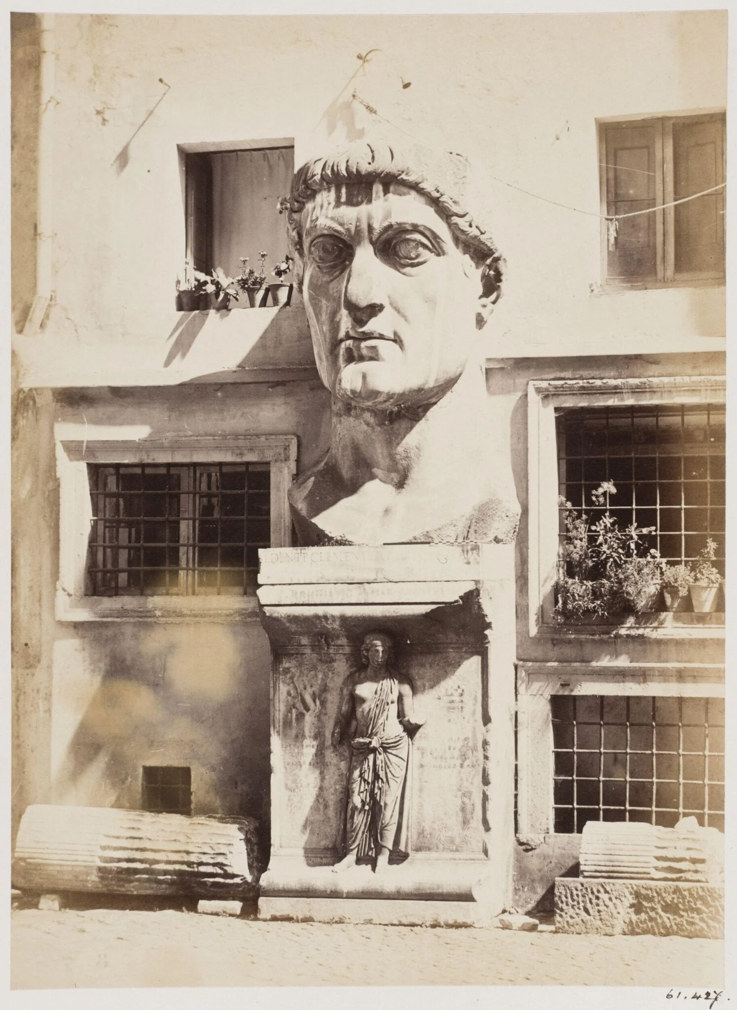 Sculpture - Colossal Head of Domitian, now in the Courtyard of the Palazzo de' Conservatori on the Capitol, by John Henry Parker, photographic, 1867