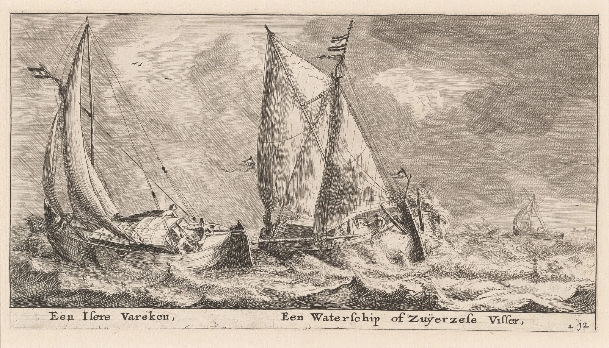 An "Isere" Vessel and a Waterschip or Zuiderzee Fishing-Boat, by Nooms, called Zeeman, Reinier, ink, 1653