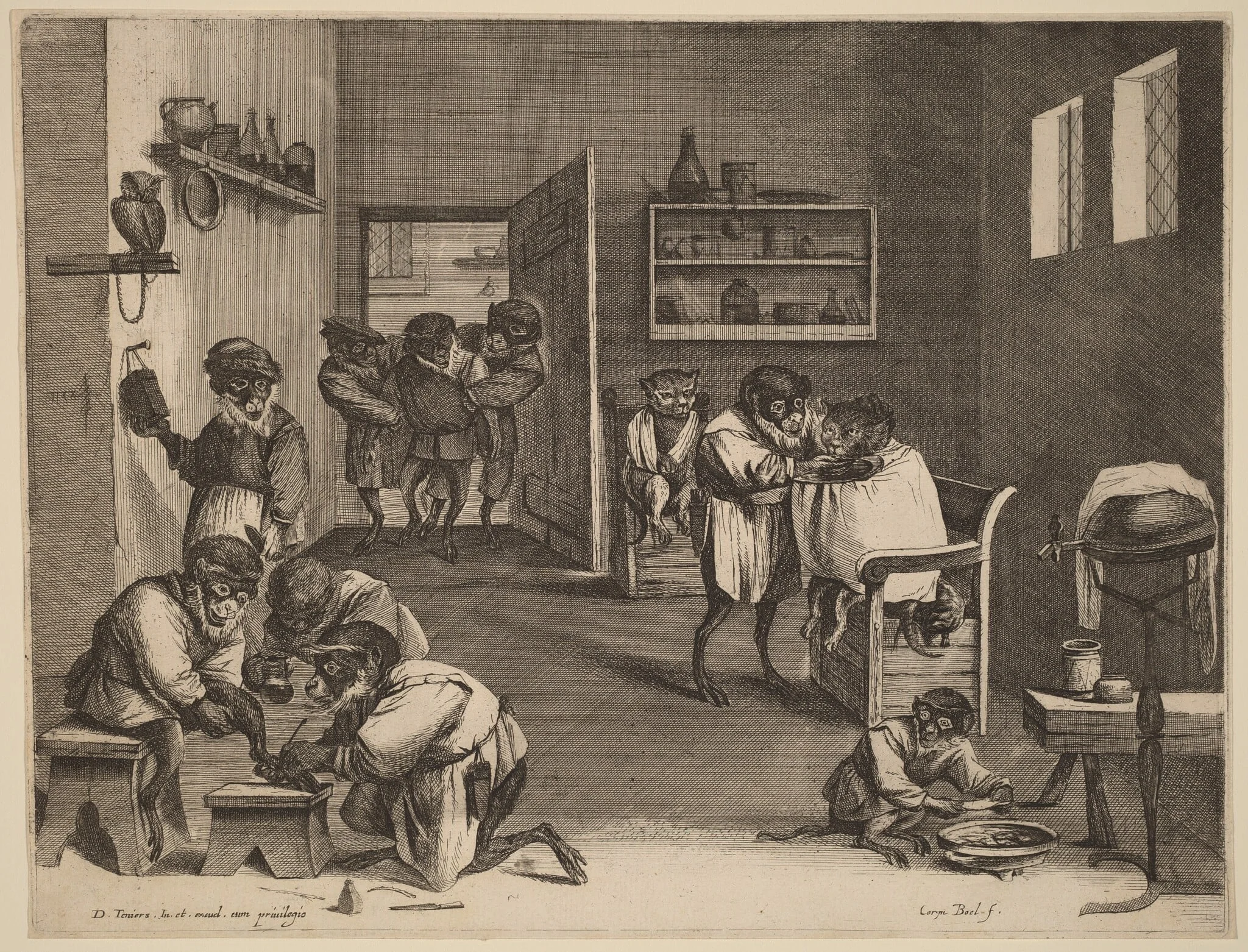 The Monkeys' Barber Shop, by Coryn Boel, ink, 1601