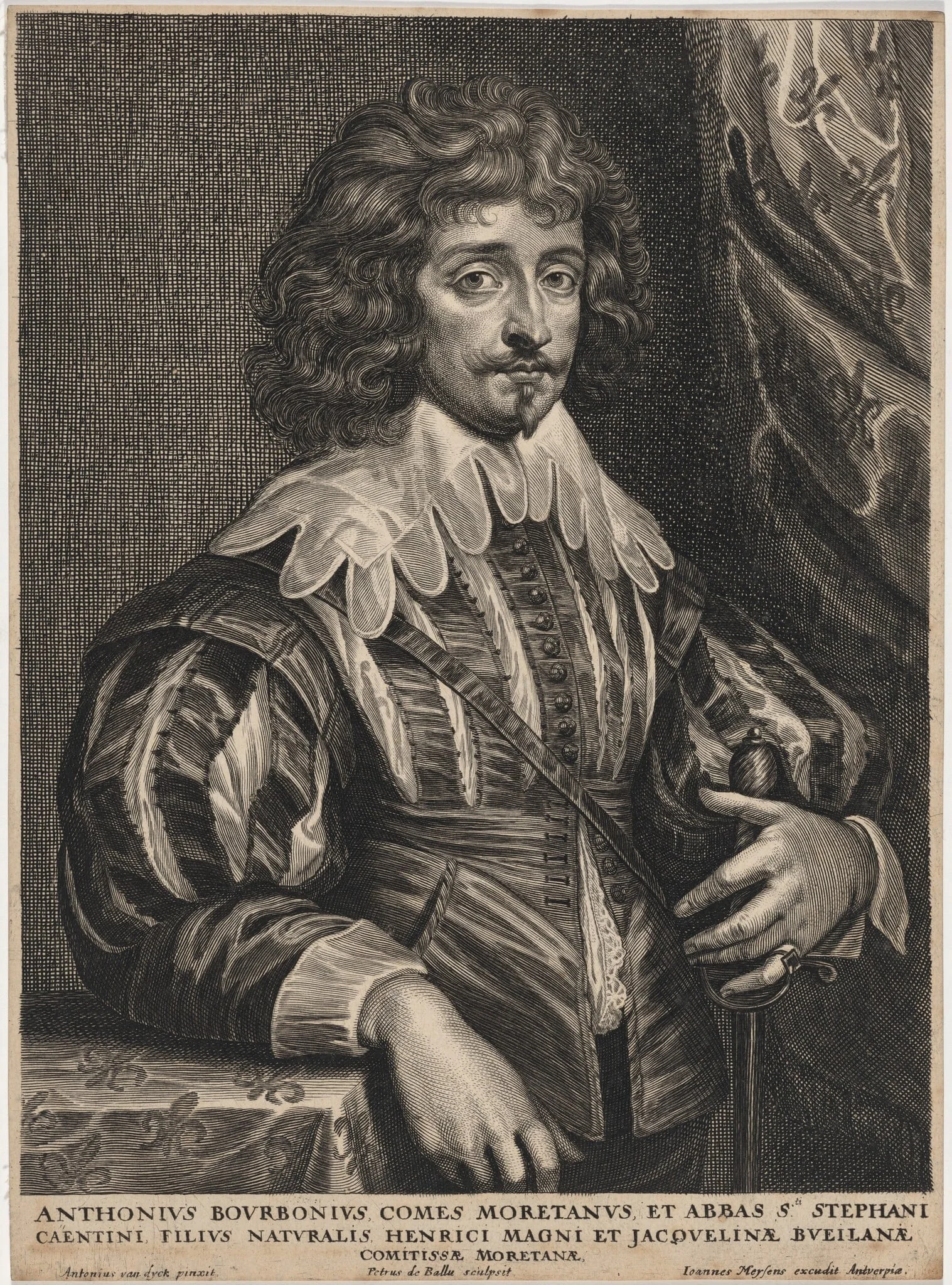 Anthony Bourbon, Count Mouretan, by Pieter de Bailliu, ink, 1636