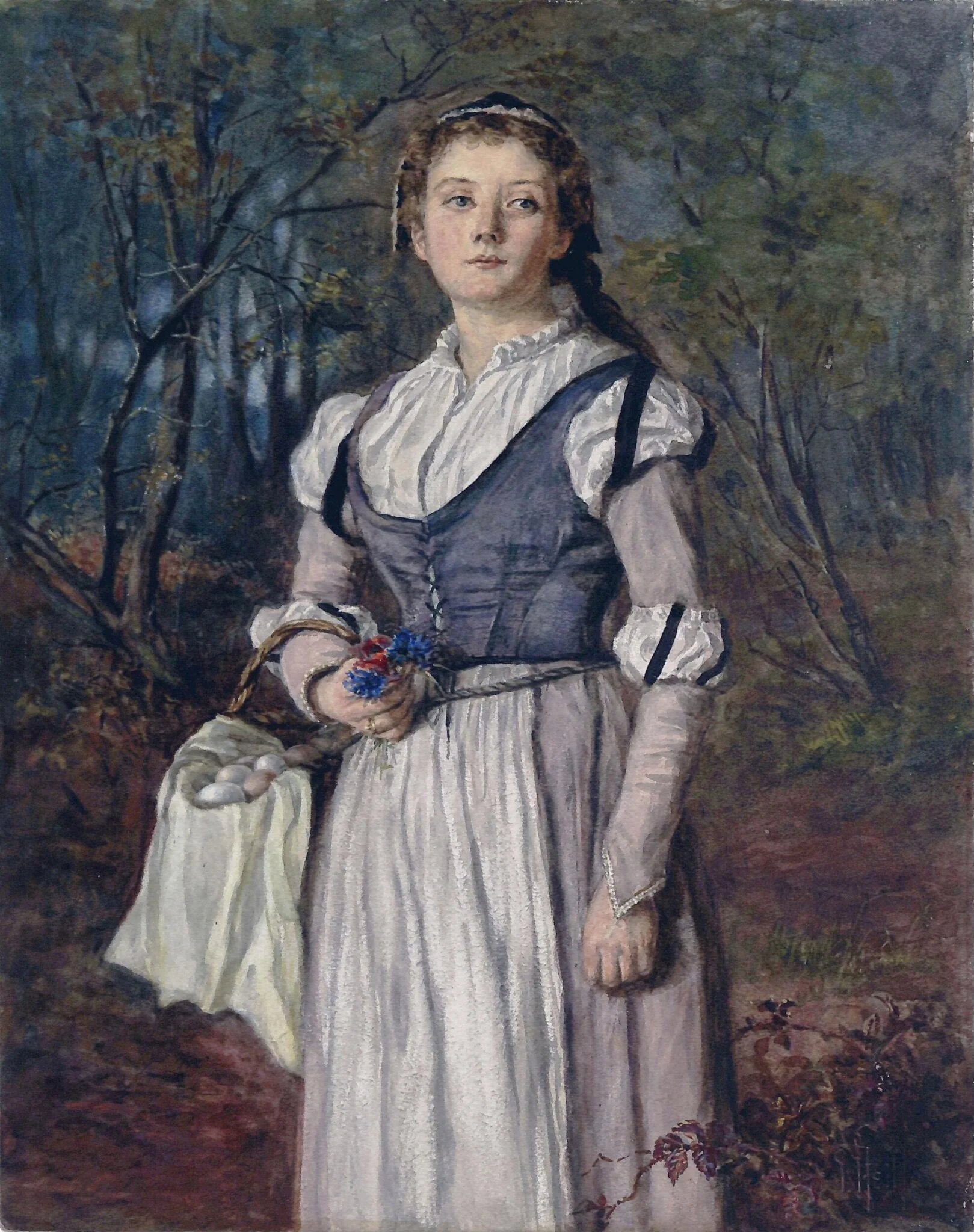 Through the Wood: A Girl with a Basket of Eggs on her Arm